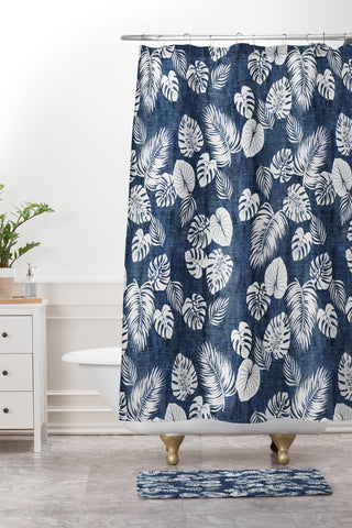 Schatzi Brown Maui Luau Denim Shower Curtain And Mat