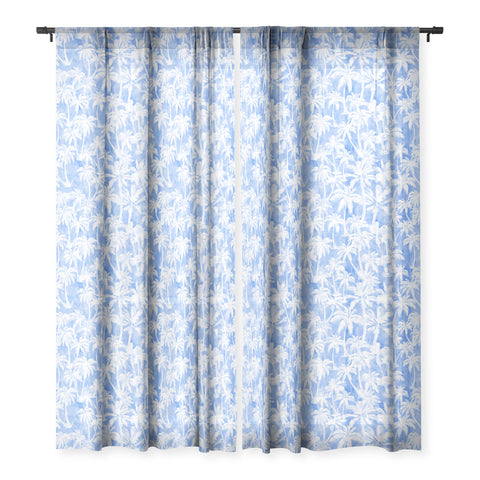 Schatzi Brown Maui Palm 2 Light Blue Sheer Window Curtain
