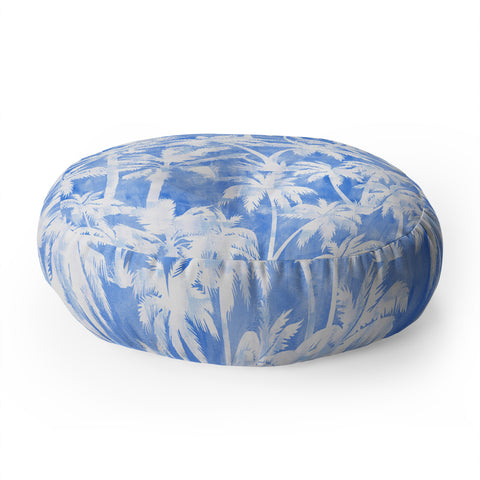 Schatzi Brown Maui Palm 2 Light Blue Floor Pillow Round