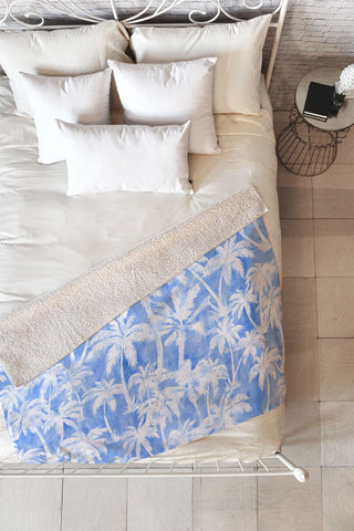 Schatzi Brown Maui Palm 2 Light Blue Fleece Throw Blanket