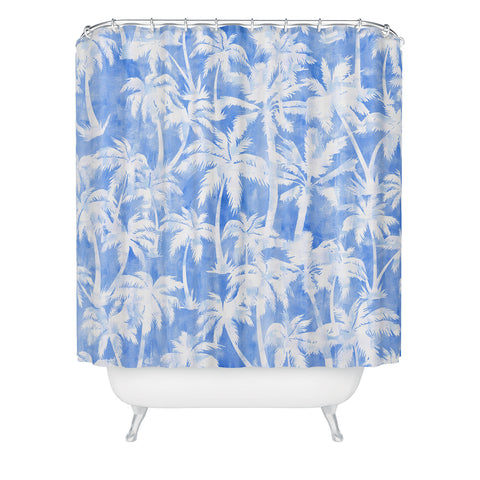 Schatzi Brown Maui Palm 2 Light Blue Shower Curtain