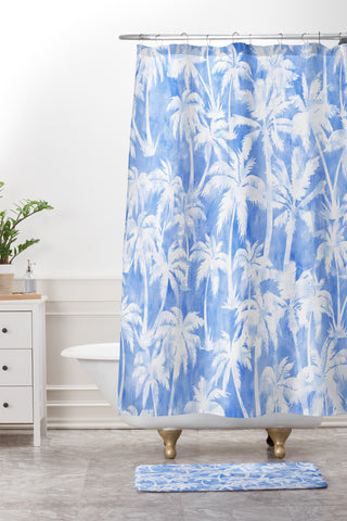 Schatzi Brown Maui Palm 2 Light Blue Shower Curtain And Mat