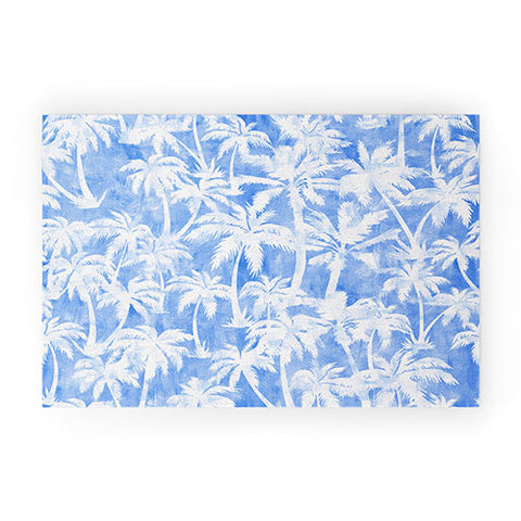 Schatzi Brown Maui Palm 2 Light Blue Welcome Mat