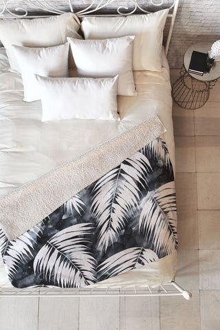 Schatzi Brown Maui Palm Black and White Fleece Throw Blanket