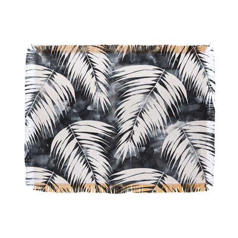 Schatzi Brown Maui Palm Black and White Throw Blanket