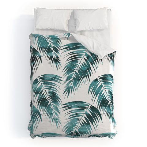 Schatzi Brown Maui Palm Green and White Duvet Cover