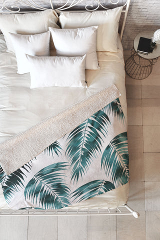 Schatzi Brown Maui Palm Green and White Fleece Throw Blanket