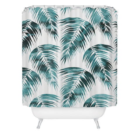 Schatzi Brown Maui Palm Green and White Shower Curtain
