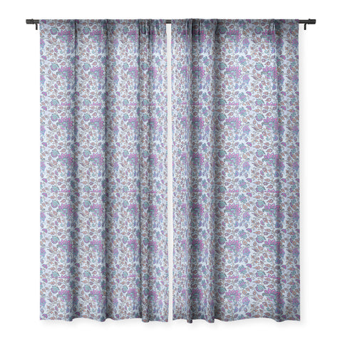 Schatzi Brown Mendhi Floral Periwinkle Sheer Window Curtain