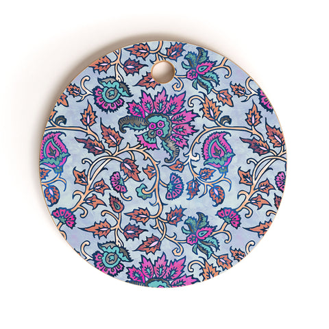 Schatzi Brown Mendhi Floral Periwinkle Cutting Board Round