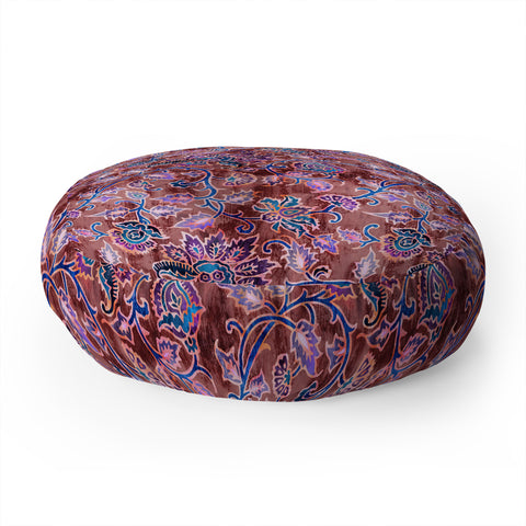 Schatzi Brown Mendhi Floral Vintage Maroon Floor Pillow Round