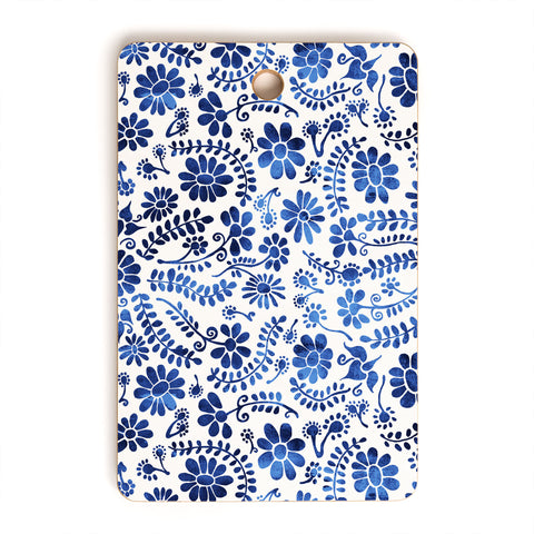 Schatzi Brown Mexico City Flower Blue Cutting Board Rectangle
