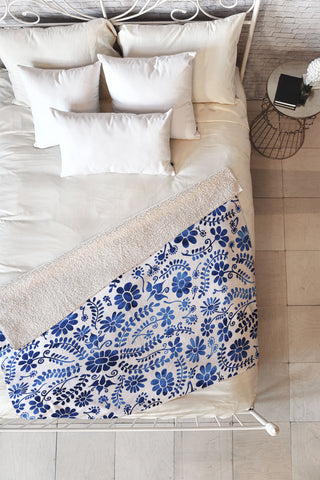 Schatzi Brown Mexico City Flower Blue Fleece Throw Blanket