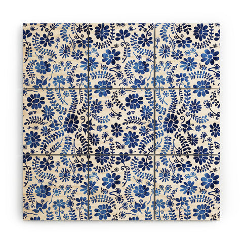 Schatzi Brown Mexico City Flower Blue Wood Wall Mural