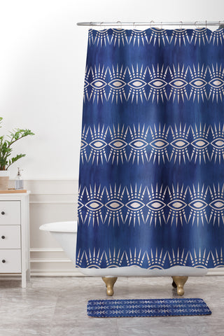 Schatzi Brown Mila Eye Stripe Indigo Shower Curtain And Mat