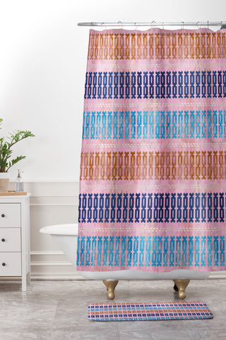 Schatzi Brown Mila Stripe Multi Shower Curtain And Mat