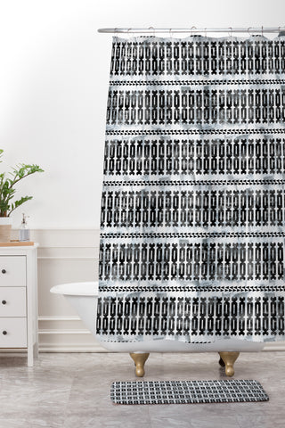 Schatzi Brown Mila Stripe White Shower Curtain And Mat