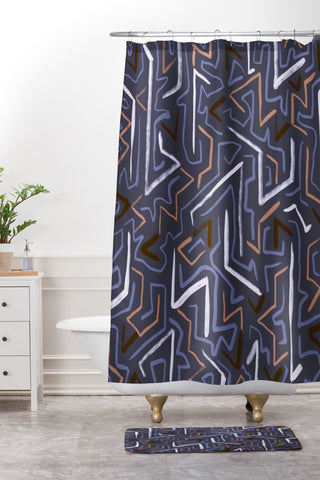 Schatzi Brown Modern Line Plum Shower Curtain And Mat