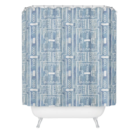 Schatzi Brown Modern Mud Cloth 7 Light Denim Shower Curtain