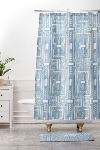Schatzi Brown Modern Mud Cloth 7 Light Denim Shower Curtain And Mat