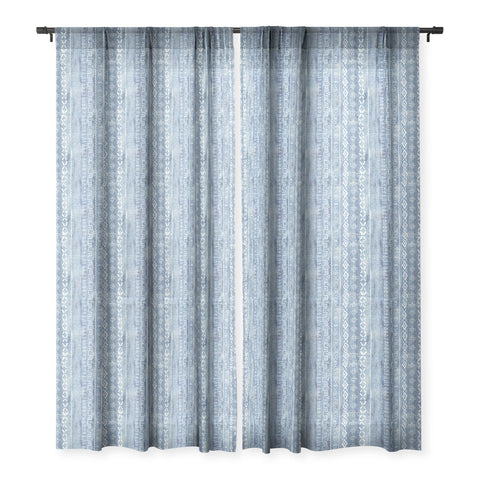Schatzi Brown Modern Mudcloth Light Denim Sheer Window Curtain