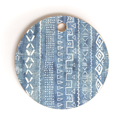 Schatzi Brown Modern Mudcloth Light Denim Cutting Board Round