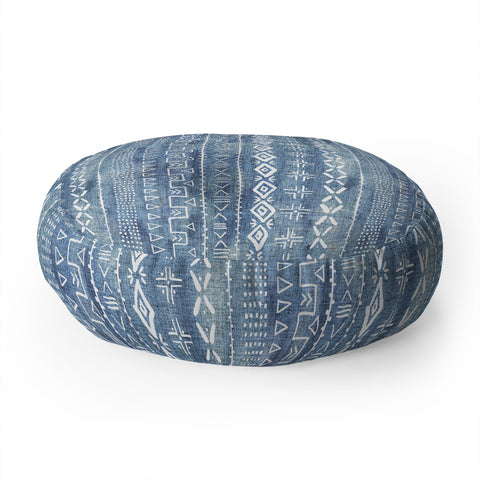 Schatzi Brown Modern Mudcloth Light Denim Floor Pillow Round