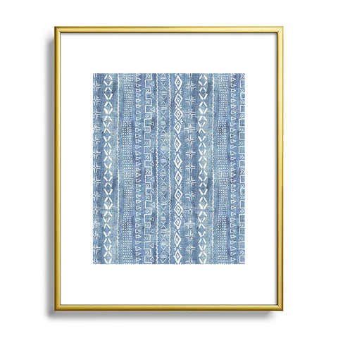 Schatzi Brown Modern Mudcloth Light Denim Metal Framed Art Print