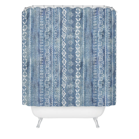 Schatzi Brown Modern Mudcloth Light Denim Shower Curtain