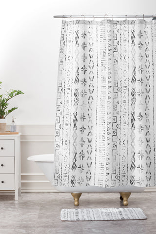 Schatzi Brown Modern Mudcloth Snow Shower Curtain And Mat