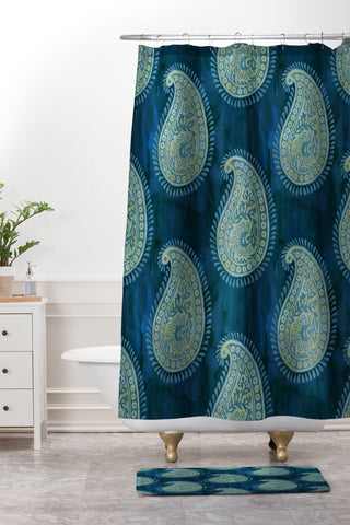 Schatzi Brown Mora Paisley Emerald Shower Curtain And Mat