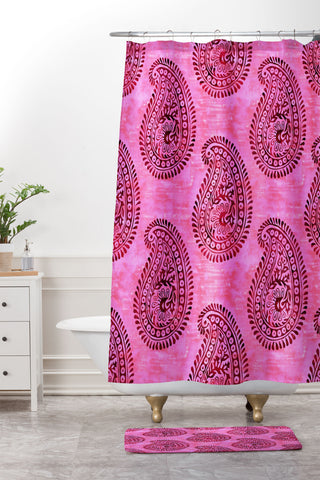Schatzi Brown Mora Paisley Hot Pink Shower Curtain And Mat