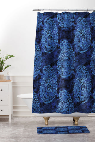 Schatzi Brown Mora Paisley Indigo Shower Curtain And Mat