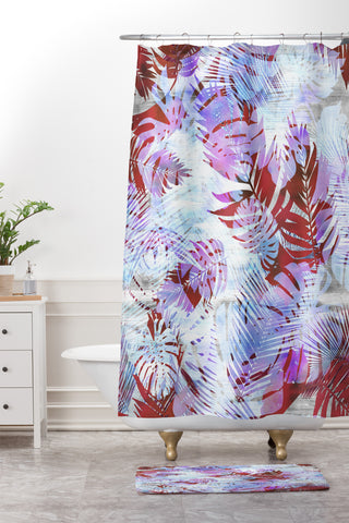 Schatzi Brown Motuu Tropical White Shower Curtain And Mat