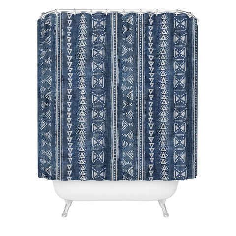 Schatzi Brown Mud Cloth 5 Denim Shower Curtain