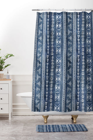 Schatzi Brown Mud Cloth 5 Denim Shower Curtain And Mat