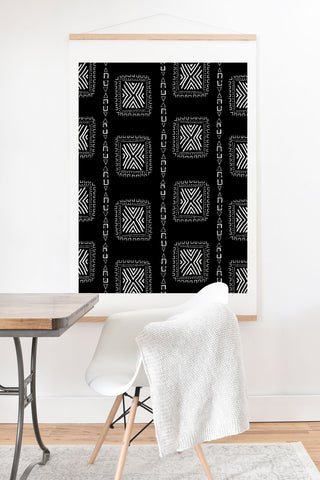 Schatzi Brown Mudcloth 3 Black Art Print And Hanger