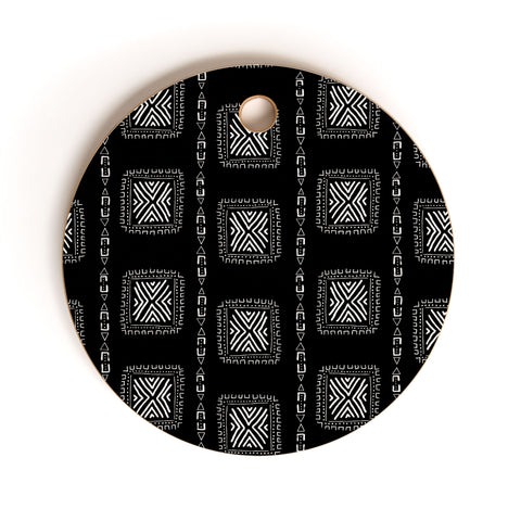 Schatzi Brown Mudcloth 3 Black Cutting Board Round