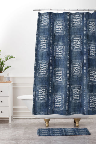 Schatzi Brown Mudcloth 3 Denim Shower Curtain And Mat