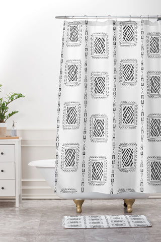 Schatzi Brown Mudcloth 3 White Shower Curtain And Mat