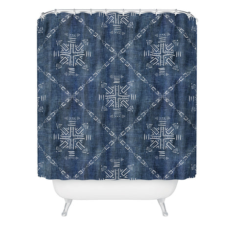 Schatzi Brown Mudcloth 4 Denim Shower Curtain