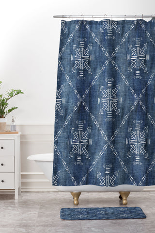 Schatzi Brown Mudcloth 4 Denim Shower Curtain And Mat