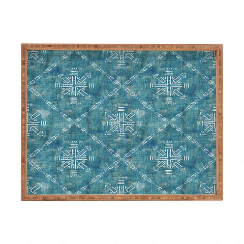 Schatzi Brown Mudcloth 4 Turquoise Rectangular Tray