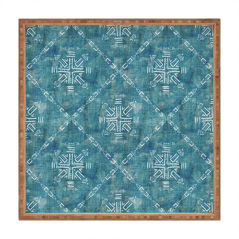 Schatzi Brown Mudcloth 4 Turquoise Square Tray