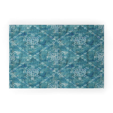 Schatzi Brown Mudcloth 4 Turquoise Welcome Mat