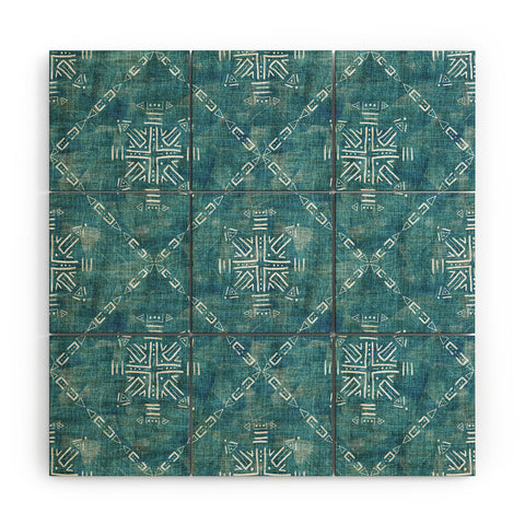Schatzi Brown Mudcloth 4 Turquoise Wood Wall Mural