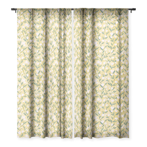 Schatzi Brown Ninna Floral Yellow Sheer Window Curtain