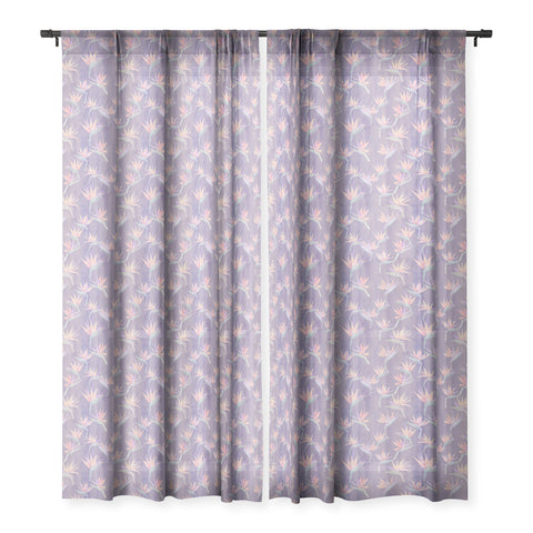 Schatzi Brown Painted Bird Lilac Sheer Window Curtain