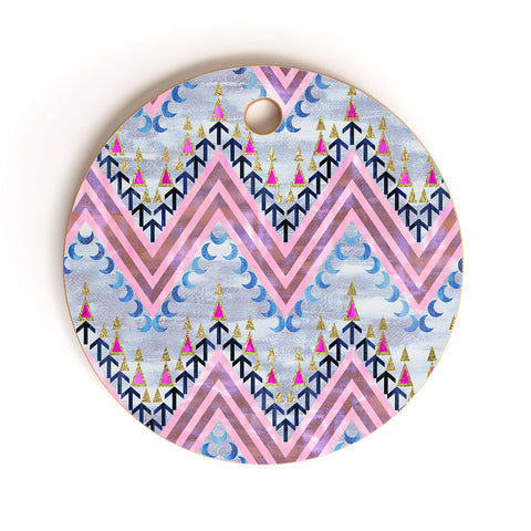 Schatzi Brown Pena Chevron Silver Cutting Board Round