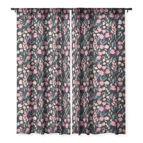 Schatzi Brown Penelope Floral Noir Brights Sheer Window Curtain